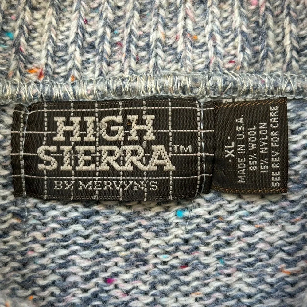 Vintage High Sierra Mervyn's Sweater Mens XL Wool USA Shawl Collar Gray Flecked